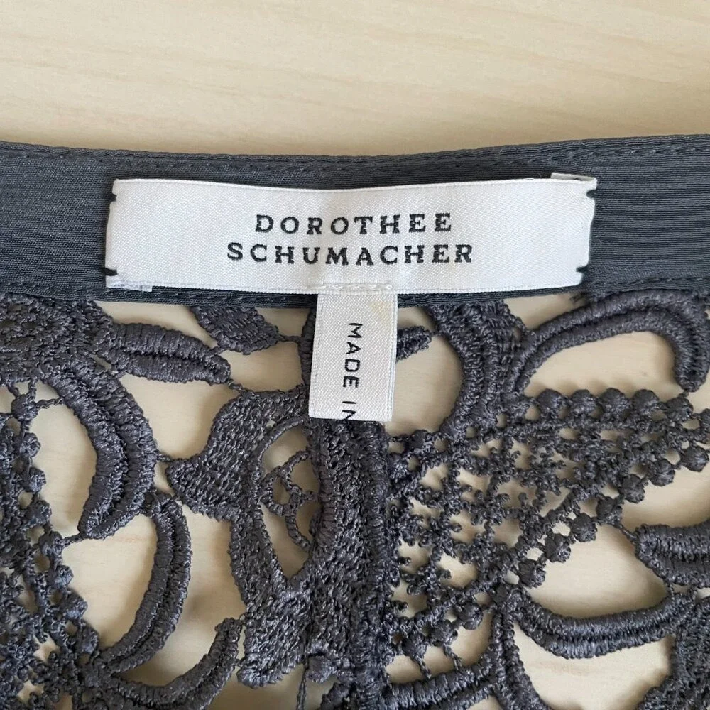 NWT Dorothee Schumacher Silk Button Up Collarless Lace Cut Out Blouse Size 2 / S - Picture 8 of 15